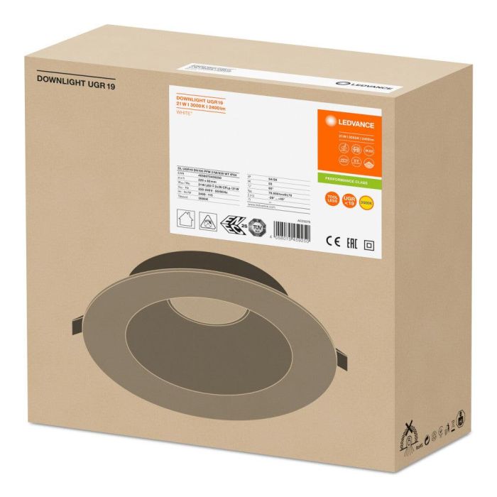LEDVANCE LVE-4058075459250 Downlight LED 21W 2400Lm 3000K 65º IP54 Blanco Cálido Bajo Deslumbramiento UGR<19 Ideal Oficinas y Baños 1