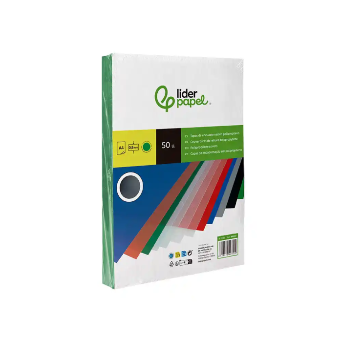 Liderpapel Tapas Encuadernacion Polipropileno A4 0.8mm Verde Opaco Paquete 50 Unidades 2