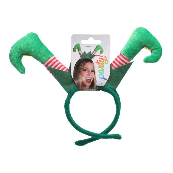 Diadema Duende Navideño Piernas Verdes Rayadas Con Zapatos Curvados Ideal Disfraz Celebración 1