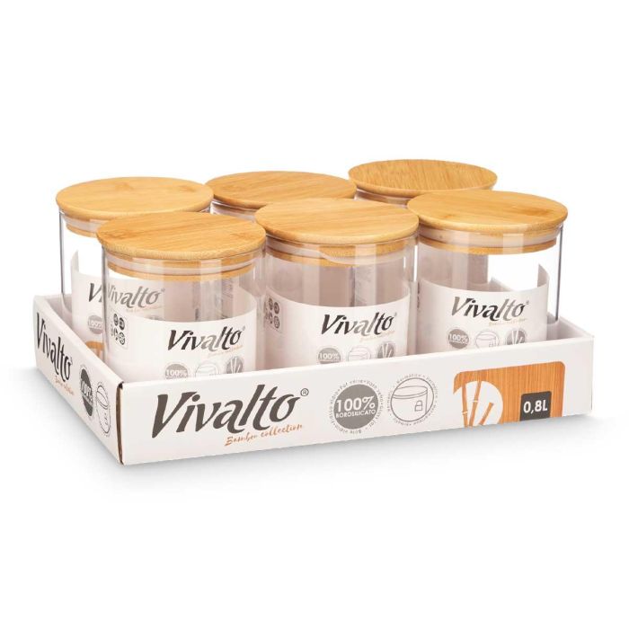 Tarro de Vidrio Borosilicato con Tapa de Bambú 800 ml Vivalto - 32x12x21 cm (12 Unidades) 2 Tarro de Vidrio Borosilicato con Tapa de Bambú 800 ml Vivalto - 32x12x21 cm (12 Unidades) 2