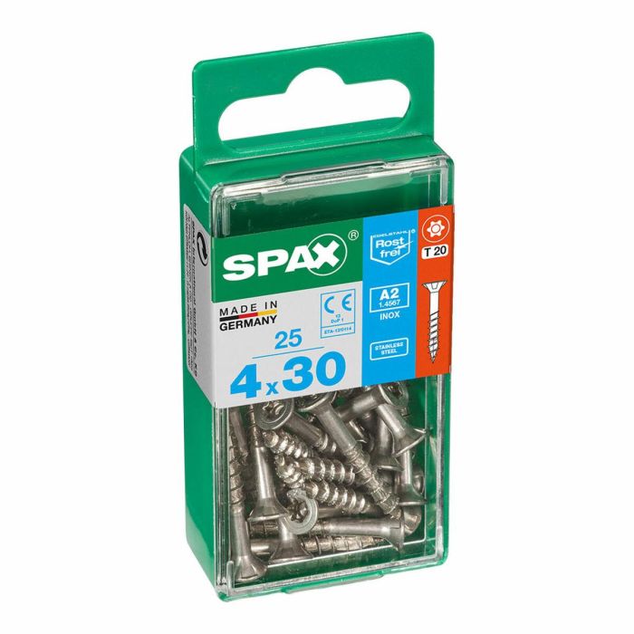 Spax 4197000400301 Tornillo Madera Cabeza Plana Inox A2 4,0x30mm Caja 25 Unid.