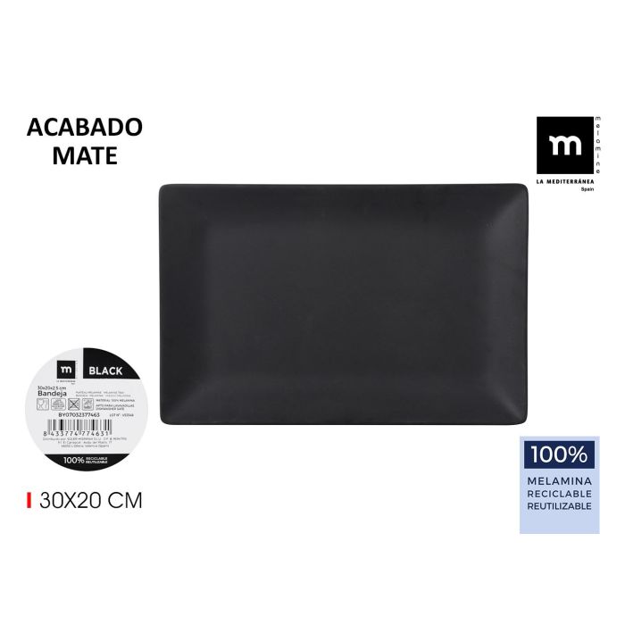 Bandeja Melamina Mate Black 30x20x2.5 cm La Mediterranea (12 Unidades) Bandeja Melamina Mate Black 30x20x2.5 cm La Mediterranea (12 Unidades)