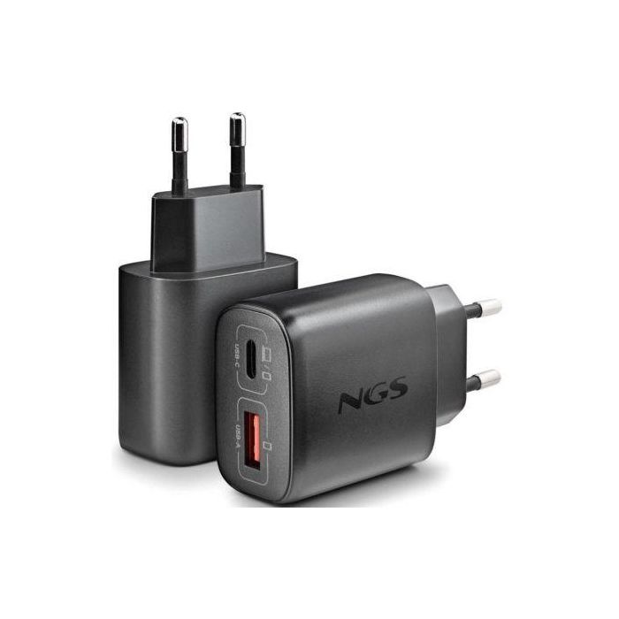 NGS Cargador de Pared GaN ERA 45W BLACK, 45W, 2 Puertos (USB-C + USB-A), Carga Rápida 2