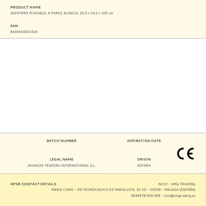 Zapatero plegable, 6 pares, blanco, 25,5 x 34,5 x 105 cm 4 Zapatero plegable, 6 pares, blanco, 25,5 x 34,5 x 105 cm 4