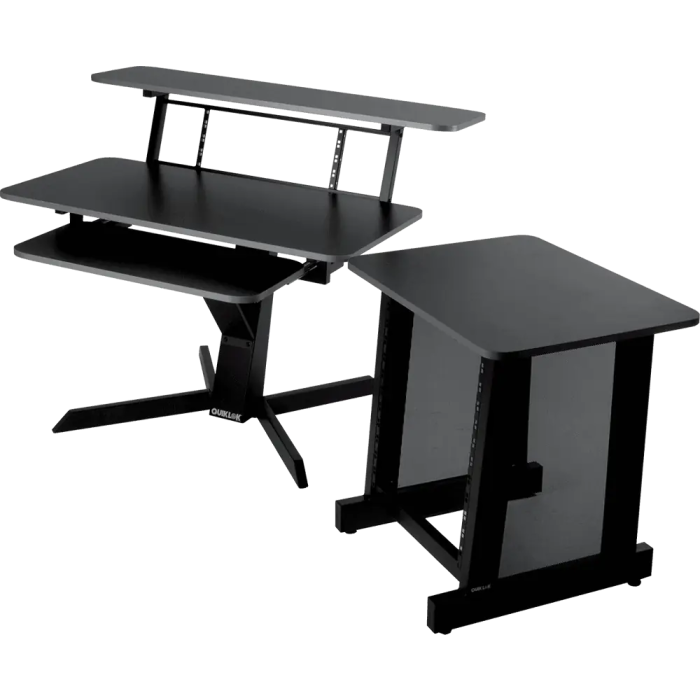 QUIKLOK Mueble Estudio (Workstation) Con Tres Niveles, Bandeja Principal 1120x560mm, Bandeja Superior 1250x324mm, Bandeja Teclado 757x355mm, Acero 4