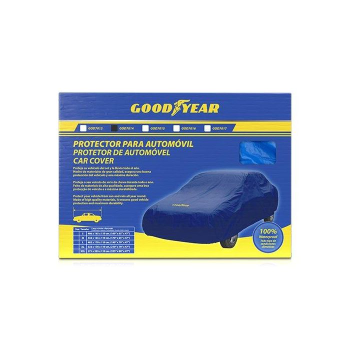 Good Year Funda Cubre Coche Talla M GOD7014 Azul y Amarillo Impermeable Transpirable Protección UV Interior Exterior 3