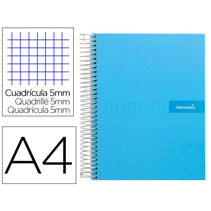 Cuaderno Espiral Liderpapel A4 Micro Crafty Tapa Forrada 120H 90 gr Cuadro 5 mm 5 Bandas 4 Colores Celeste