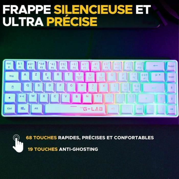 Teclado para juegos - Membrana - The G-Lab - KEYZ HYDROGEN WL - Retroiluminación arcoíris - Inalámbrico - Semimecánico - Azerty - Blanco 1 Teclado para juegos - Membrana - The G-Lab - KEYZ HYDROGEN WL - Retroiluminación arcoíris - Inalámbrico - Semimecánico - Azerty - Blanco 1