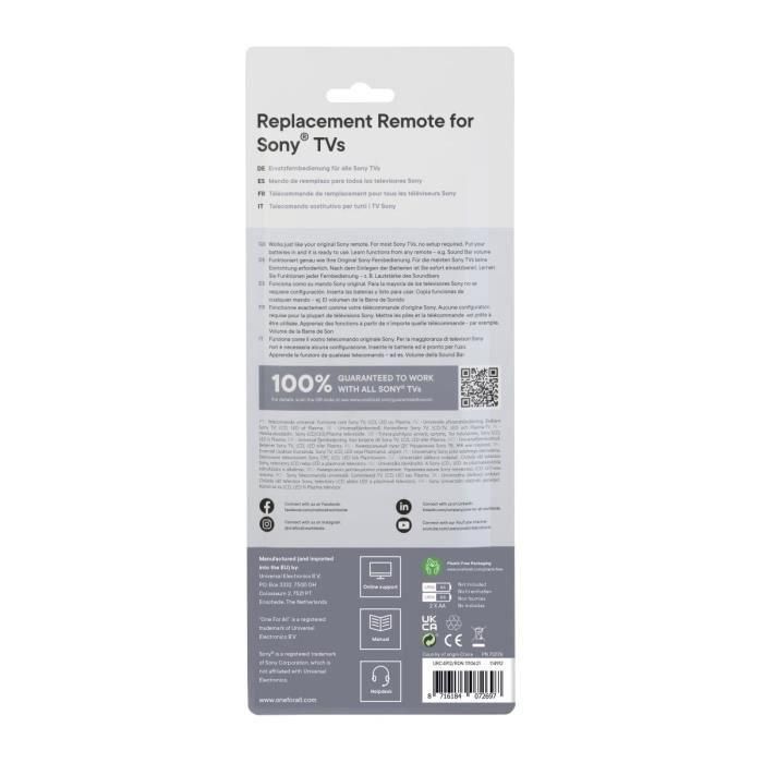 One For All URC4912 Mando a distancia de repuesto para Sony TV con acceso a Netflix, control de barra de sonido y 100% compatible, sin programación 3 One For All URC4912 Mando a distancia de repuesto para Sony TV con acceso a Netflix, control de barra de sonido y 100% compatible, sin programación 3