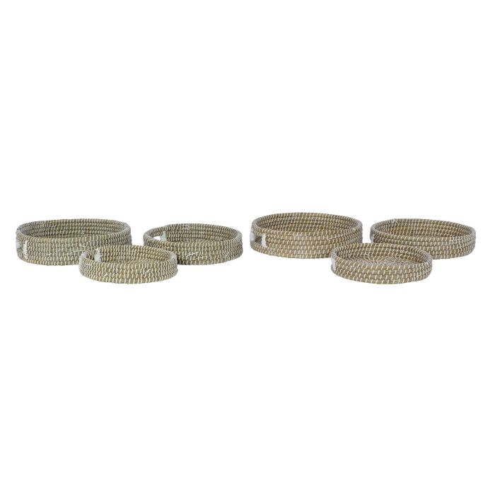 DKD Home Decor Bandeja Balines Decorativa de Seagrass, Colores Natural y Blanco, Set de 3 Bandejas, Dimensiones 43x43x9.5 cm 3