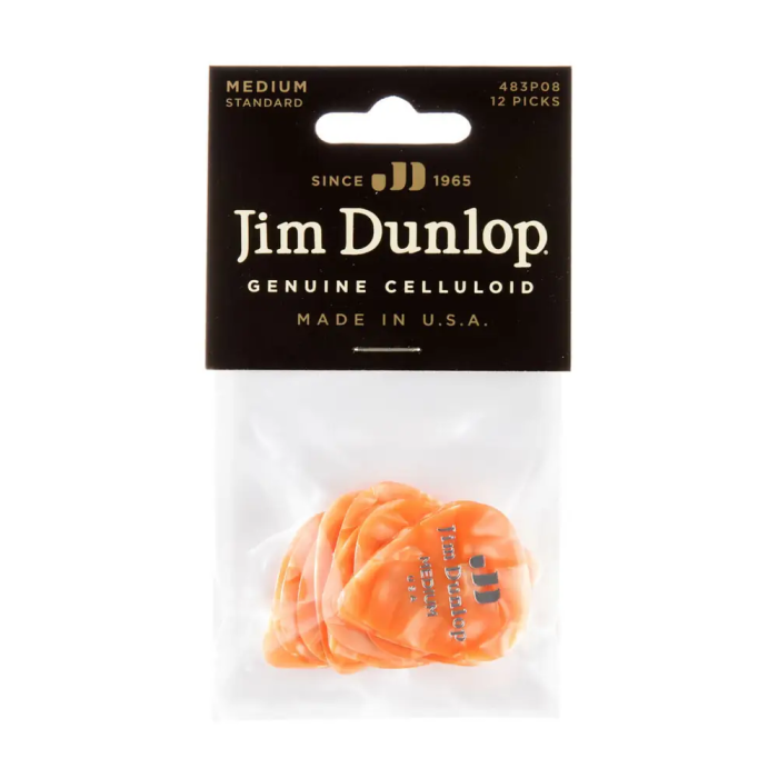 Dunlop Pack 12 Púas Genuine Celluloid Naranja Perlado Medium 3