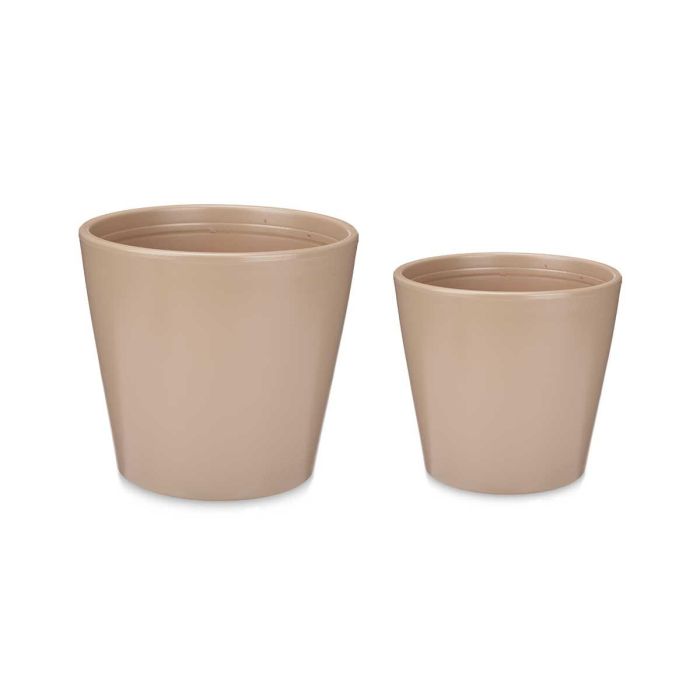 Set 2 Macetas Cónicas Cerámica Beige 22 y 28 cm - Ibergarden 1 Set 2 Macetas Cónicas Cerámica Beige 22 y 28 cm - Ibergarden 1