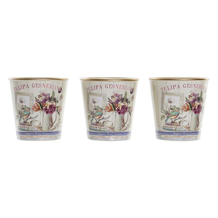 Macetero Shabby DKD Home Decor Rosa Dorado 13 x 14 x 38 cm Set de 3 3 Macetero Shabby DKD Home Decor Rosa Dorado 13 x 14 x 38 cm Set de 3 3