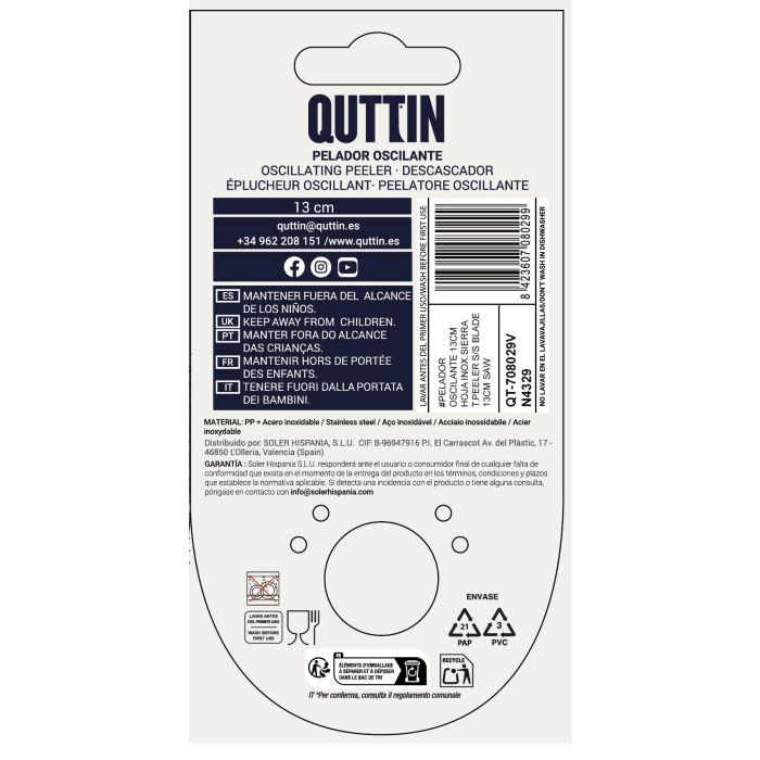 Pelador Oscilante Quttin 13 cm Hoja Inoxidable (24 Unidades) 3 Pelador Oscilante Quttin 13 cm Hoja Inoxidable (24 Unidades) 3