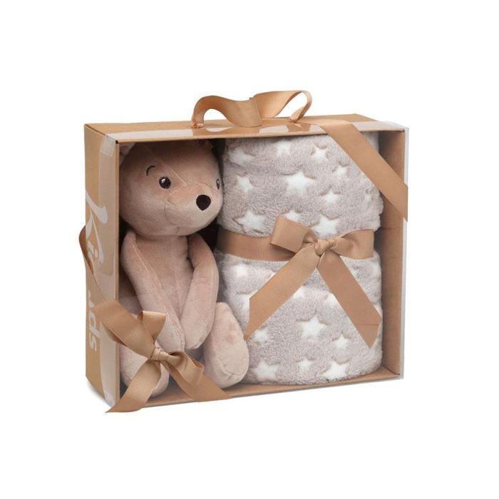 Oso De Peluche Marrón Con Mantita De Estrellas 3