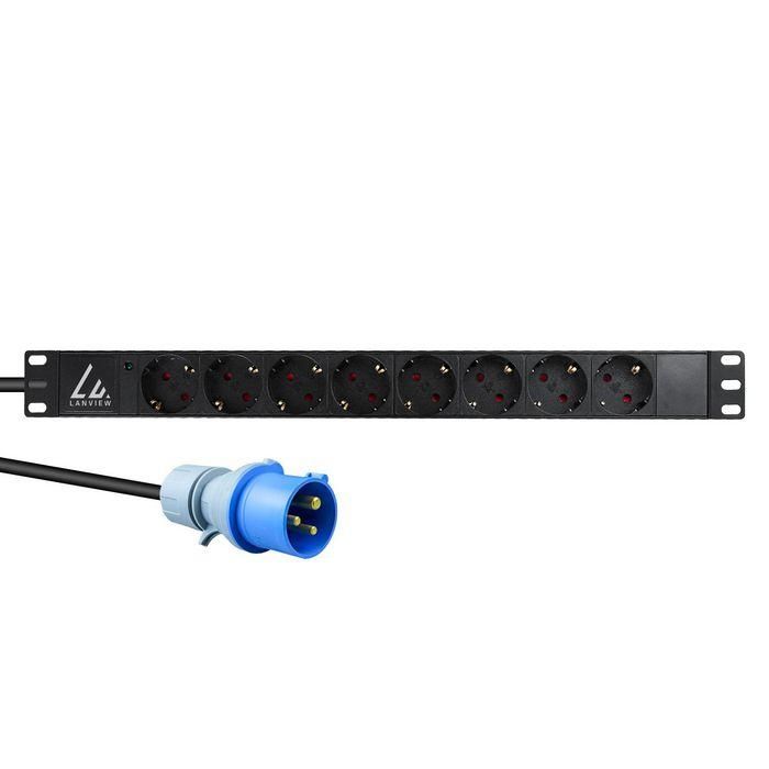 Lanview 19'' rack mount power strip, 3m, 16A with 8 x Schuko type F socket