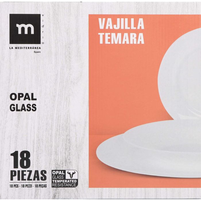 La Mediterranea Vajilla 18 Piezas Colección Temara Opal Rojo - Plato 26.5 cm, Plato 20.5 cm, Plato 19 cm (2 Unidades)