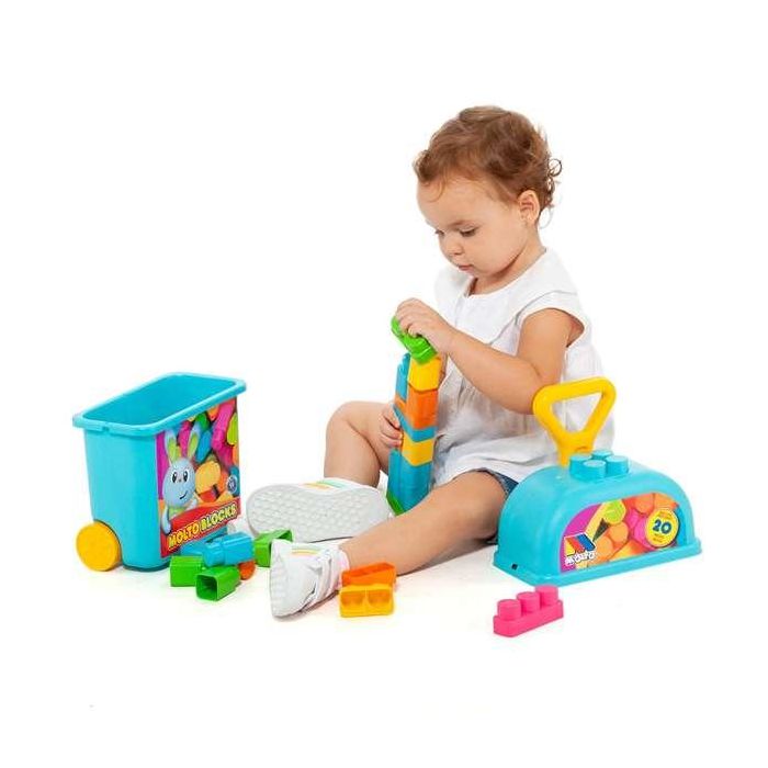 Carrito maleta trolley azul con 20 bloques. 4 Carrito maleta trolley azul con 20 bloques. 4