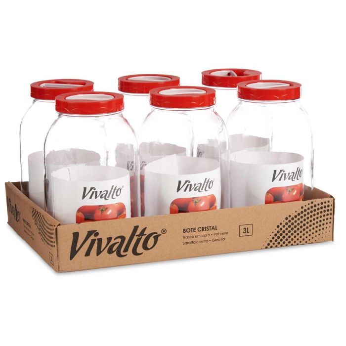 Bote Cristal 3L Tapa Roja Con Asa Vivalto 13X24CM (6 Unidades) 2 Bote Cristal 3L Tapa Roja Con Asa Vivalto 13X24CM (6 Unidades) 2
