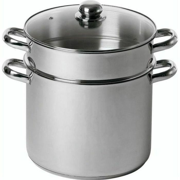 Baumalu Couscoussier Catering Acero Inoxidable 26 cm con Triple Fondo de Acero y Aluminio, Tapa de Vidrio, Apto Inducción