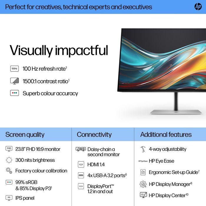 HP 724pf Monitor Series 7 Pro 23.8 pulgadas FHD 100Hz - Precisión Color, Contraste 1500:1, Micro-Bordes, Ergonómico, Libre de PVC 7 HP 724pf Monitor Series 7 Pro 23.8 pulgadas FHD 100Hz - Precisión Color, Contraste 1500:1, Micro-Bordes, Ergonómico, Libre de PVC 7