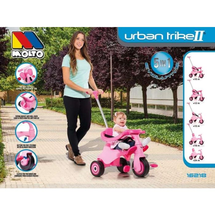 Molto Triciclo Urban Trike City Evolutivo 5 en 1 Rosa 89 cm para Bebés desde 10 Meses, Estructura de Metal y Plástico 1 Molto Triciclo Urban Trike City Evolutivo 5 en 1 Rosa 89 cm para Bebés desde 10 Meses, Estructura de Metal y Plástico 1