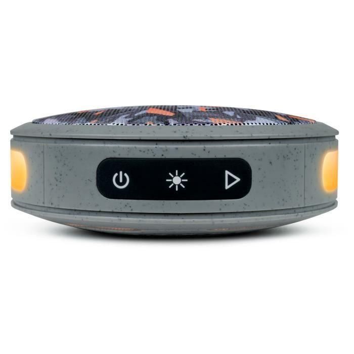 BIGBEN Party - Altavoz Bluetooth redondo con correa y efectos de luz - 15W - Camuflaje gris y naranja 2 BIGBEN Party - Altavoz Bluetooth redondo con correa y efectos de luz - 15W - Camuflaje gris y naranja 2