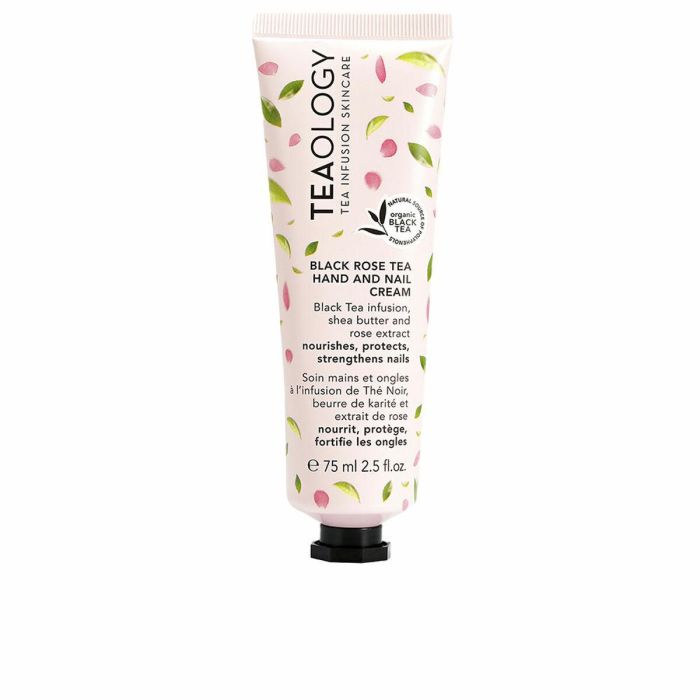 Teaology Crema Manos y Uñas Té Negro y Rosas, Reparadora Nutritiva con Karité y Queratina Botánica, Todo Tipo Pieles 75ml