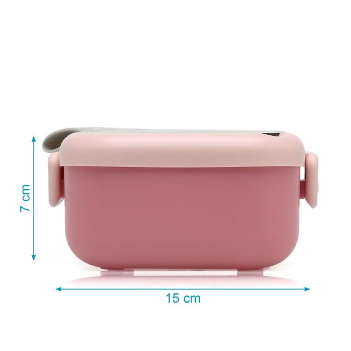 Caja Almuerzo Rosa Con Cuchara Gris 3
