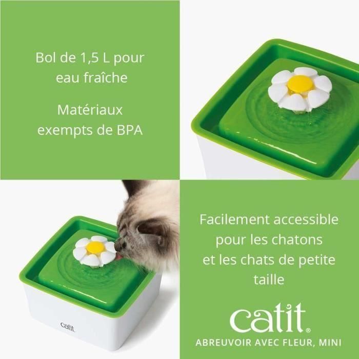 Cat It Mini Bebedero con Flor para Gatos, Fuente de Agua Fresca y Pura 1.5 L (50.7 fl oz), Color Blanco y Verde, Fácil Limpieza 1 Cat It Mini Bebedero con Flor para Gatos, Fuente de Agua Fresca y Pura 1.5 L (50.7 fl oz), Color Blanco y Verde, Fácil Limpieza 1