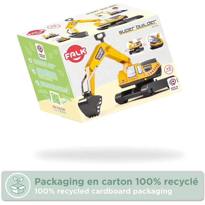 Falk Excavadora Power Shift - Excavadora con excavadora totalmente articulada, cabina giratoria 360°, para niños a partir de 2 años, Amarillo 4