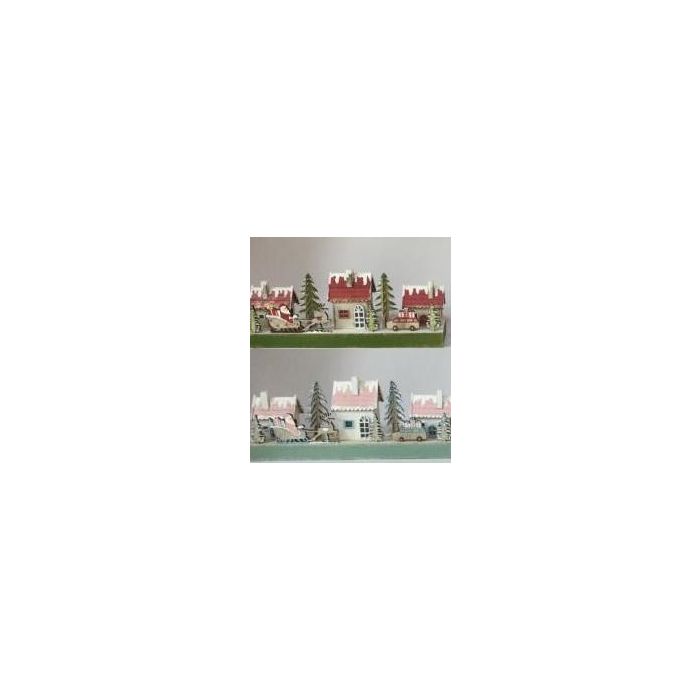 DKD Home Decor Set 2 Adornos de Navidad Tradicionales Casa Papá Noel Madera Iluminación LED Pilas AAA Rojo Rosa Palo 6x12x30cm
