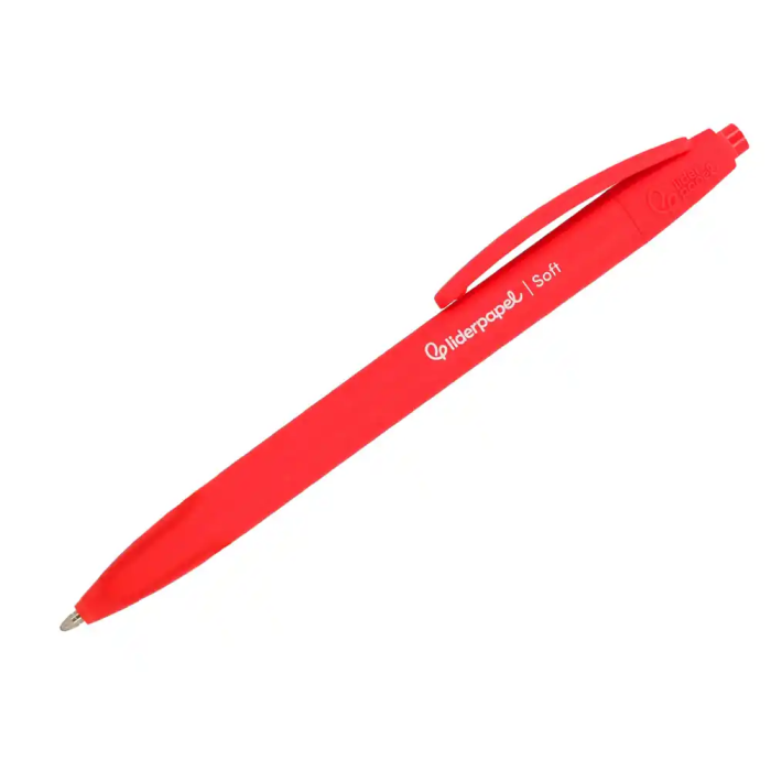 Liderpapel Bolígrafo Retráctil Soft Touch - Punta 1 mm, Tinta Roja, Cuerpo Rojo con Clip