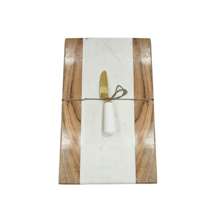 DKD Home Decor Tabla de Cortar Urban Mármol y Acacia Blanco Natural 23 x 38 x 2 cm Set de 2