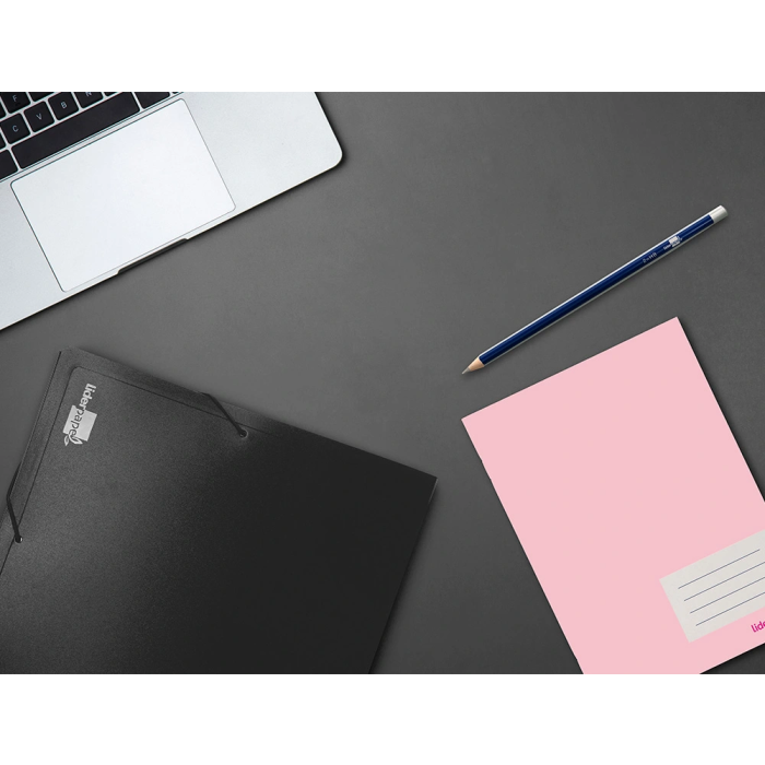 Liderpapel Carpeta Portadocumentos 36905 Polipropileno Din A4 Negra Lomo 50 mm con Cierre de Gomas y 2 Bolsillos para CD 1