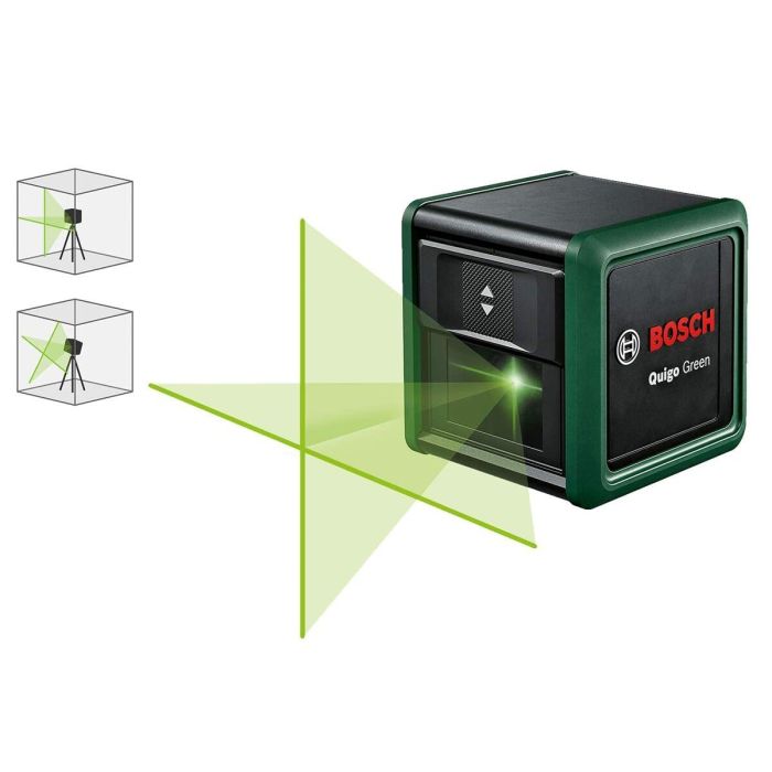 Bosch Quigo verde Nivel Láser de Líneas Cruzadas Autonivelante Haz Verde Alcance 12m Alta Visibilidad Incluye 2 Pilas 5