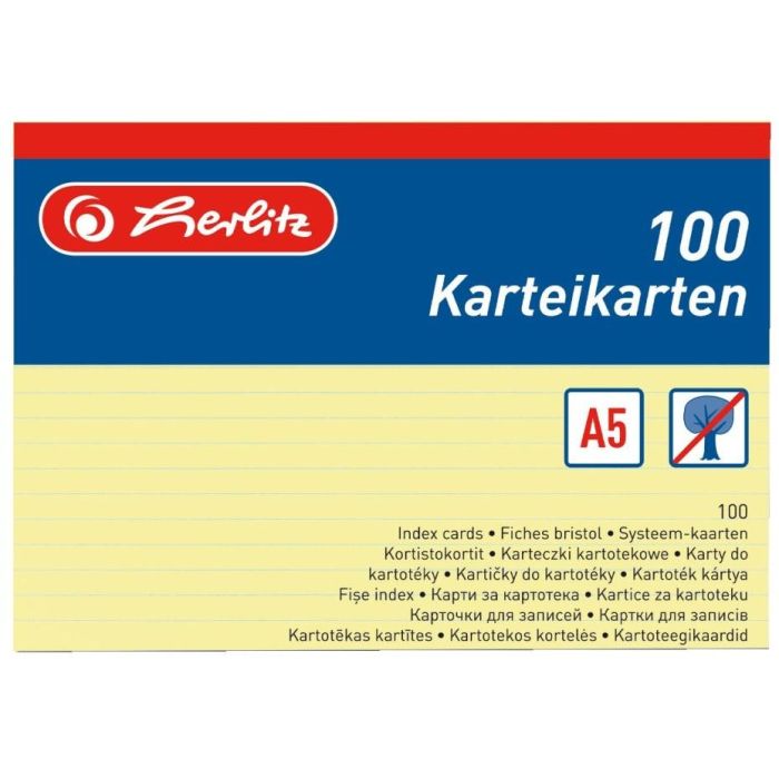 Herlitz Karteikarte A5 liniert gelb 100er Packung 1