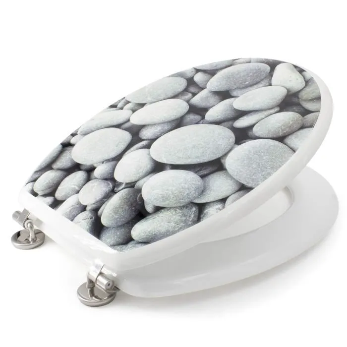 Gelco Asiento de inodoro con piedras de playa Gris MDF 2