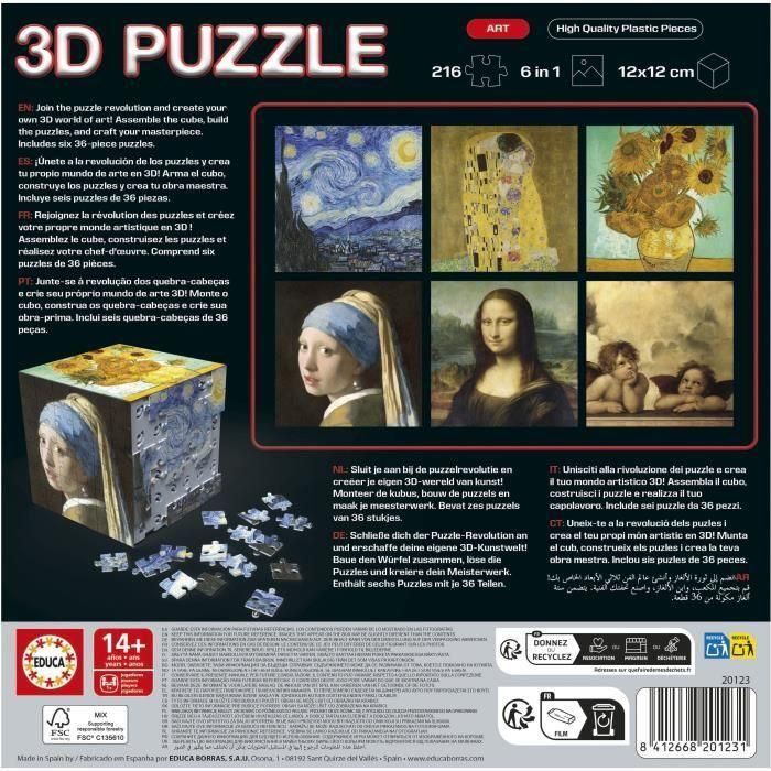 Educa 20123 Puzzle 3D Cube Arte - Reto de 6 Puzzles de 36 Piezas en 1 Cubo para +8 Años 2 Educa 20123 Puzzle 3D Cube Arte - Reto de 6 Puzzles de 36 Piezas en 1 Cubo para +8 Años 2