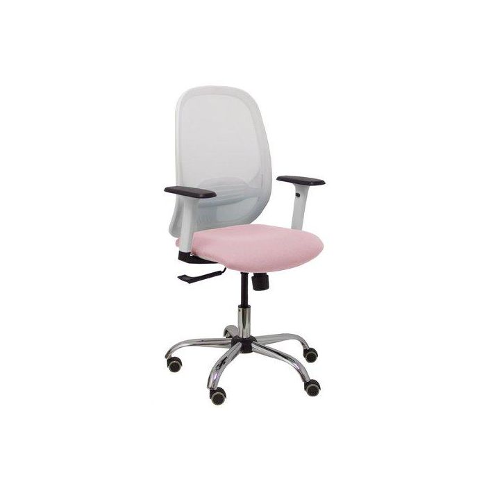 Silla Piqueras Y Crespo Cilanco Blanca Uso Intensivo Brazos Regulables Mecanismo Sincro Con Regulador De Tension Refuerzo Lumbar Regulable Base Cromada Ruedas Parquet Respaldo De Malla Blanca Y Asiento Tapizado Bali Rosa
