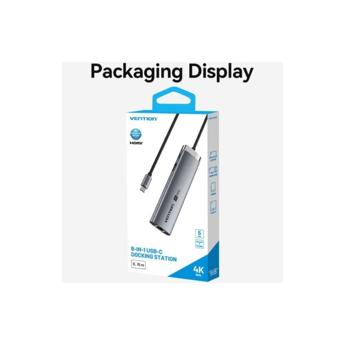 Docking USB Tipo-C Vention TGUHB/ RJ45/ 2xUSB/ 1xUSB Tipo-C/ 1xHDMI/ 1xUSB Tipo-C PD/ 1xLector de Tarjetas/ Gris 4