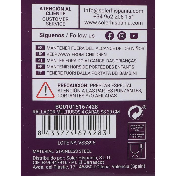 Quttin Rallador Multiusos 4 Caras de Acero Inoxidable 20 cm (12 Unidades) 10