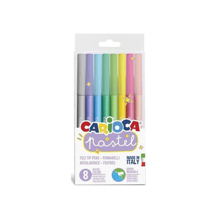 Carioca Rotulador pastel blister de 8 unidades, colores surtidos, punta fina