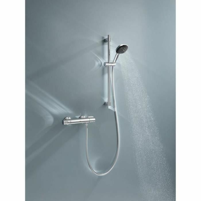 Set de ducha con mezclador termostático, rociador de 3 chorros, barra de 60 cm y flexo - GROHE 34237003 - Ahorro de agua - Cromo 1