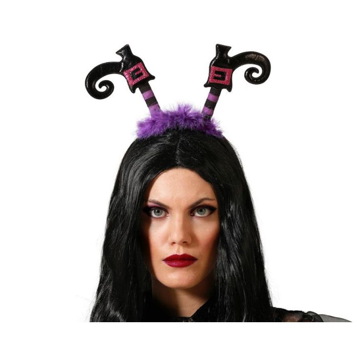 Diadema de Cuernos Negra con Detalles Púrpura para Disfraz de Bruja, Halloween o Fiestas Temáticas
