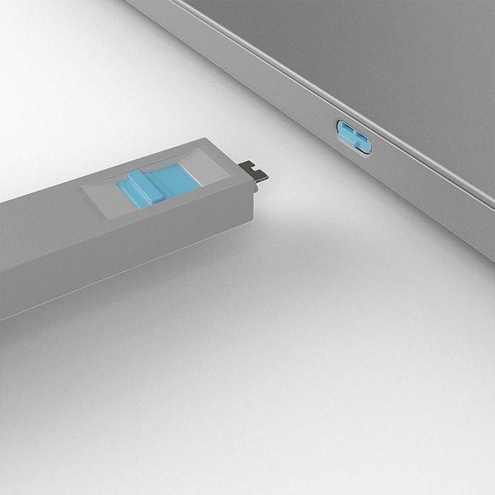 Lindy Bloqueador de Puertos USB Tipo C y Thunderbolt 3 con Llave de Seguridad - Kit de 4 Bloqueadores Azules para Protección de Datos 3