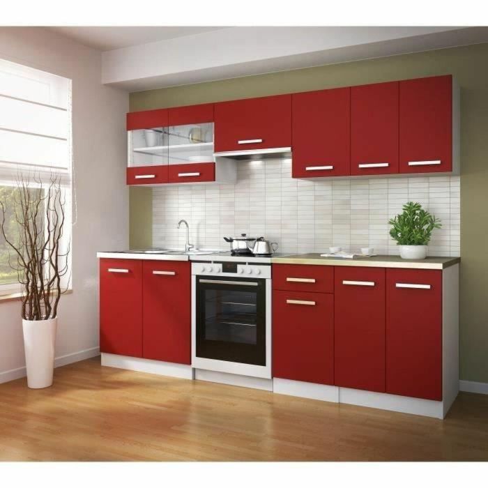 ULTRA Mueble de cocina alto, rojo mate, 80 cm ancho. Gabinete con 2 puertas de vidrio y 1 estante. Diseño contemporáneo. 2 ULTRA Mueble de cocina alto, rojo mate, 80 cm ancho. Gabinete con 2 puertas de vidrio y 1 estante. Diseño contemporáneo. 2