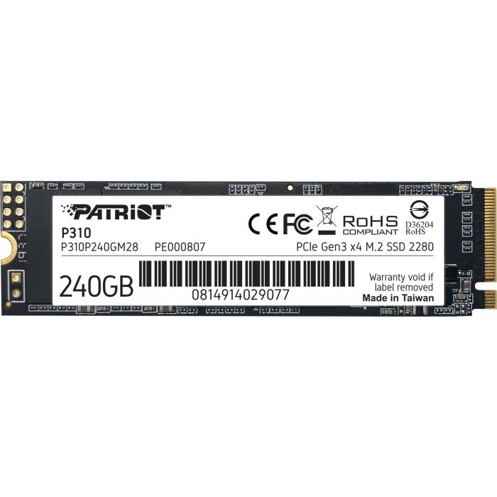 Patriot SSD M.2 P310 240 GB PCIe 3.0 x4 NVMe 1.3 2280 Velocidad Lectura 1700 MB/s