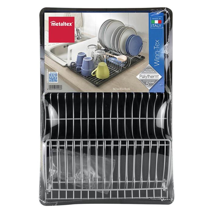 Metaltex Escurreplatos con ala abatible Wing-Tex 50x31x11cm, gran capacidad de carga, recubrimiento polytherm metallic 4