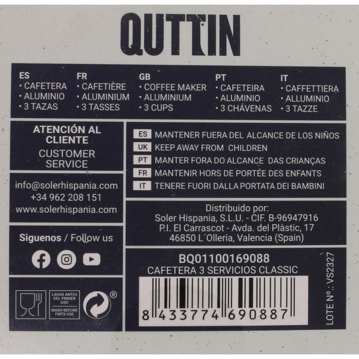 Cafetera 3 Servicios Classic Quttin (6 Unidades) 15 Cafetera 3 Servicios Classic Quttin (6 Unidades) 15